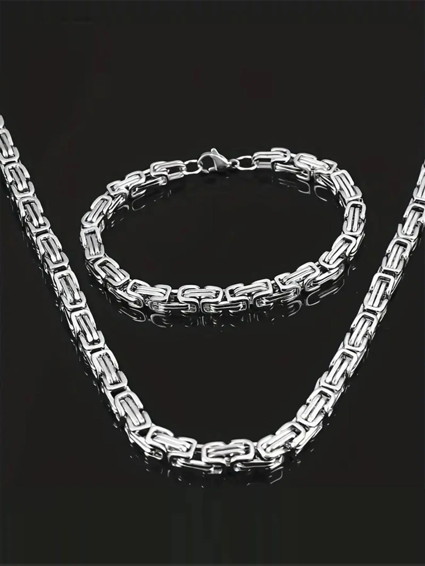 Men’s Stainless Steel Byzantine Chain Necklace & Bracelet Combo Set (6mm & 8mm Widths), Funky Punk Style, Unisex, Wear-Resistant, Daily Wear, Appeal Across Seasons, Auspicious Costume Jewelry by Jewelry Me