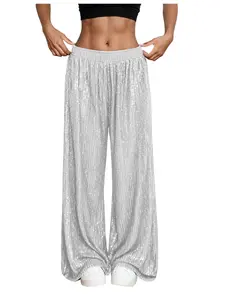 Women's 2026 New Sequin Wide Leg Pants, High Waist Elastic Waistband, Loose Draping Trousers, Slimming Fit, For Festival Party & Daily Wear, Must-have Y2K Spice Outfit