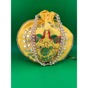 Indian Handmade Women's Embroidered Potli Bags | Peacock Potli Bags | Wedding Favor Return Gift | Hand Bag | Hand Purse for Party Wedding and Gifting | Women Potli Bag | Pouch | Coin | Phone | Key | Jewellery Purse for Women & Girls