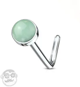 20G Aventurine Stone Top L Bend Nose Ring