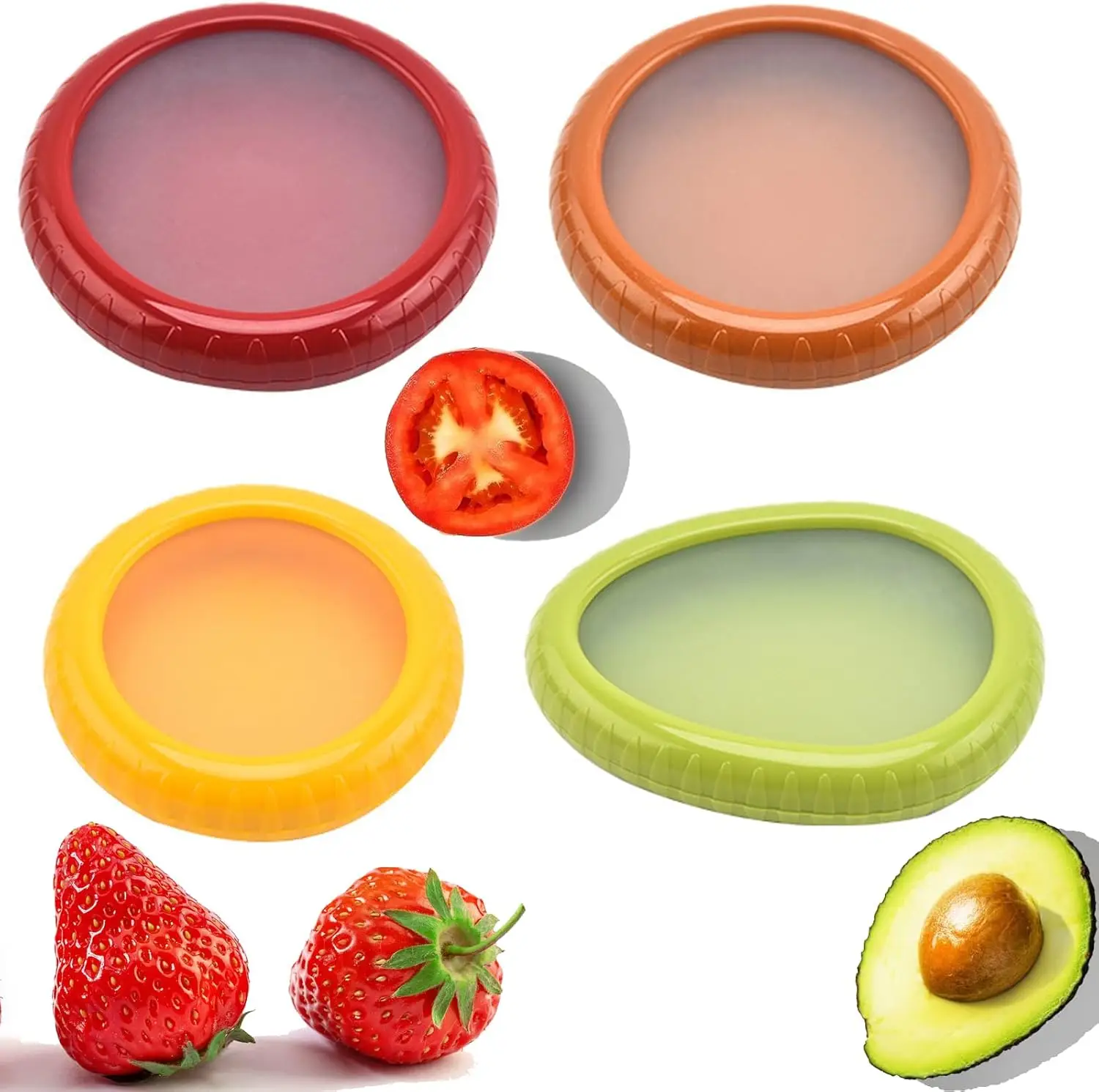Set of 4 reusable fruit and veggie savers - ideal for avocados, tomatoes, apples, garlic, onions, and more