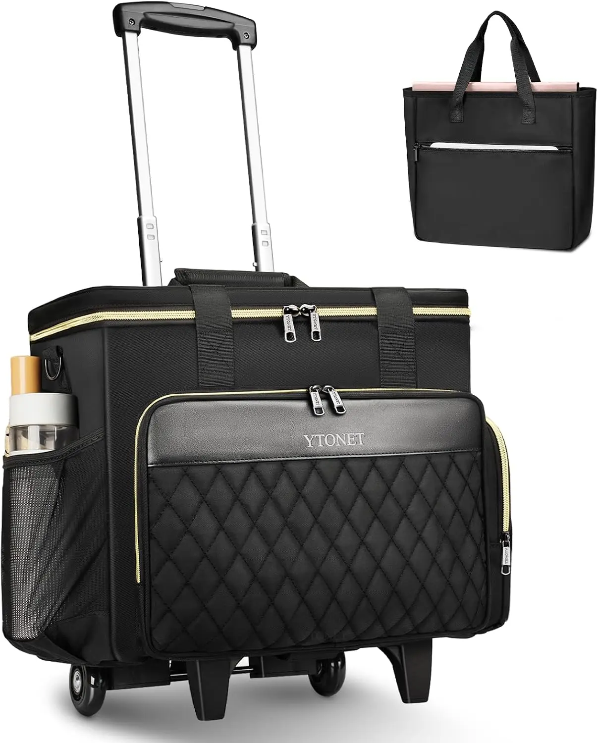 Rolling Teacher Bag with 15.6" Laptop Compartment, Detachable Trolley & Wheels, Office Accessories Wheeled Briefcase for Office & Travel