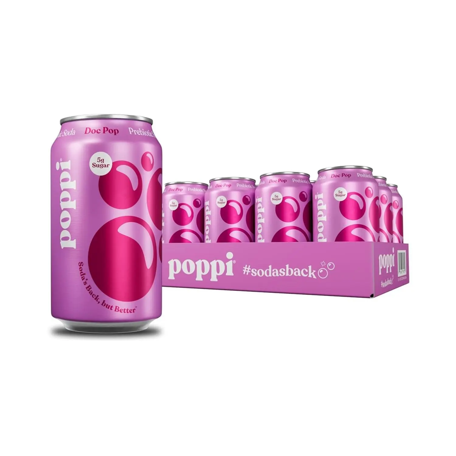 Poppi Sparkling Prebiotic Soda Beverage with Apple Cider Vinegar, Seltzer Water and Fruit Juice, Doc Pop Flavor, 12 Fl Oz, Pack of 12, Packaging May Vary