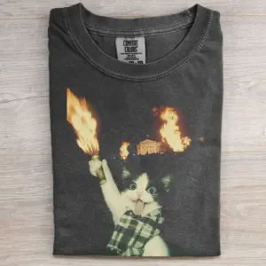 Funny Cat Meme Graphic T-Shirt, Anarchist Cat Meme T-Shirt, Burn It All Down Cat Tee, Meme Culture Apparel, Chaotic cat meme shirt,Great for Parties and Gatherings, Perfect Gift, Casual Style, Autumn Tshirt, Gift For Her, Gift For Him Short Sleeve