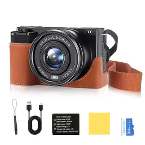 4K Dual Lens Videocamera, 2.4inch Screen Compact Digital Camera, Autofocus 64 Megapixel Vlogging Camera, 12X Optical Zoom, with 64G Memory Card,Black）