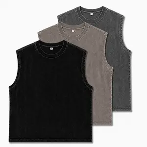 Women and Man's Cotton Oversized Acid Wash Tank Tops Sleeveless Cut Off Loose Fit Muscle Shirts Workout Gym Running Tees, Vintage Baggy Vest T-Shirt Soft Stylish Classic Menswear Outfits for Men Women