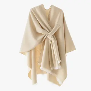Knitwear Womenswear scarf head wrap Tops Envolvente, Winter Cardigan, Sweaters, Open Front Poncho, Scarf, Elegant Knitted Blanket CoatWomen's Solid Color Cape Shawl,  Accessories for Women & Girls Knitting Basic Dark Minimalist scarf head wrap