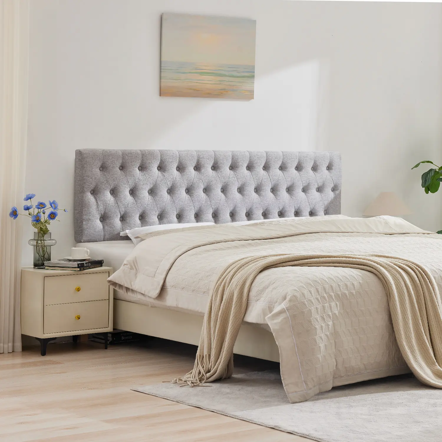Tbfit King Size Luxury Modern Designer Upholstered Headboard - Diamond Tufted Linen Fabric Headboard Only, Adjustable Height, Solid Wood Legs (Adjustable Leg Headboards), Designer Upholstered Headboards,dorm essentials,home decor