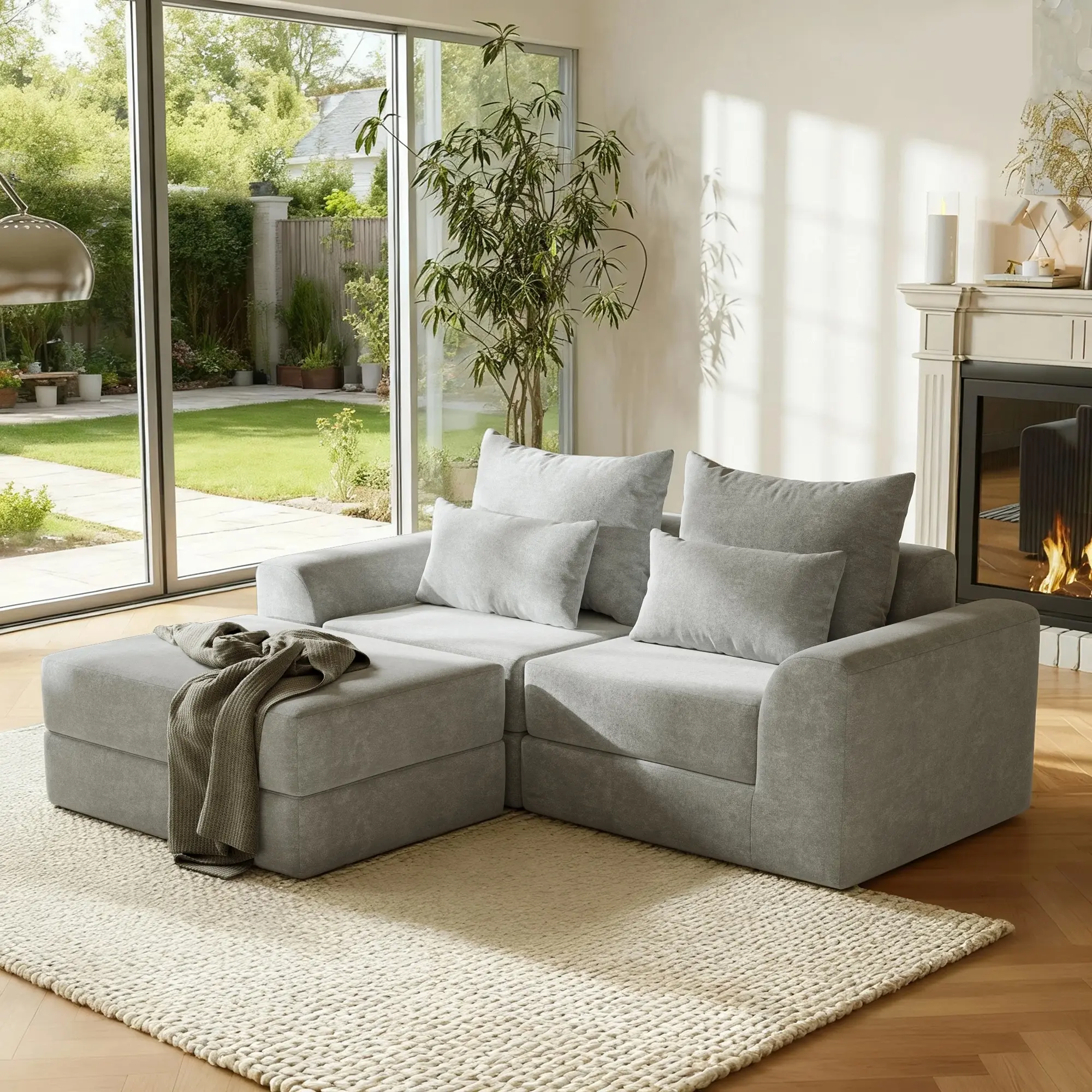 [DealsForYouDays] Modular loveseat with Ottoman, L-Shape Boneless Couch, Customizable Sectional Couch, Free Combination Design Sleeper Sofa,Gifts for the Whole Family: Husband & Wife, Mom & Dad