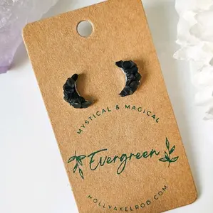 Black Obsidian Studs, Raw Crystal Earrings, Moon Shaped Earrings, Black Obsidian Moons, Volcanic Glass Earrings, Celestial Gifts, Handmade