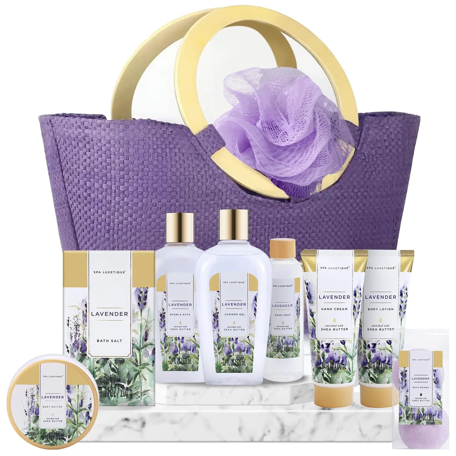 Spa Luxetique Bath Gift Sets for Women Lavender Body Care Baskets - 10 Pcs Relaxing Self Care Bundle,Comfort Hygiene Kit