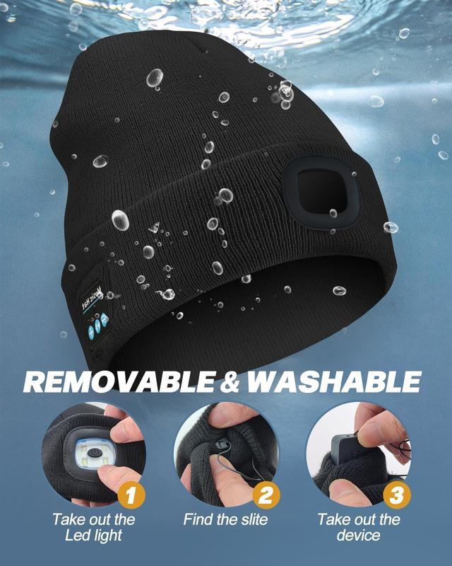 Bluetooth Beanie with Light,Unisex USB Rechargeable 6 LED Fashlight Hat with Cordless Headphones,Unique Christmas Birthday Gifts for Men Husband Teen warm beany Knit Balaclava Outdoor Activities