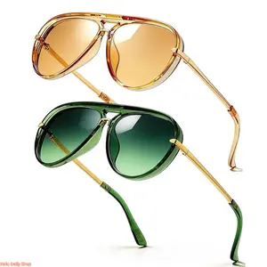 [Summer Style] 2-Pair Oversized Aviator Sunglasses — Retro Gold Metal Sunglasses, Anti-Tangle Temples, Stylish Women's Sunglasses