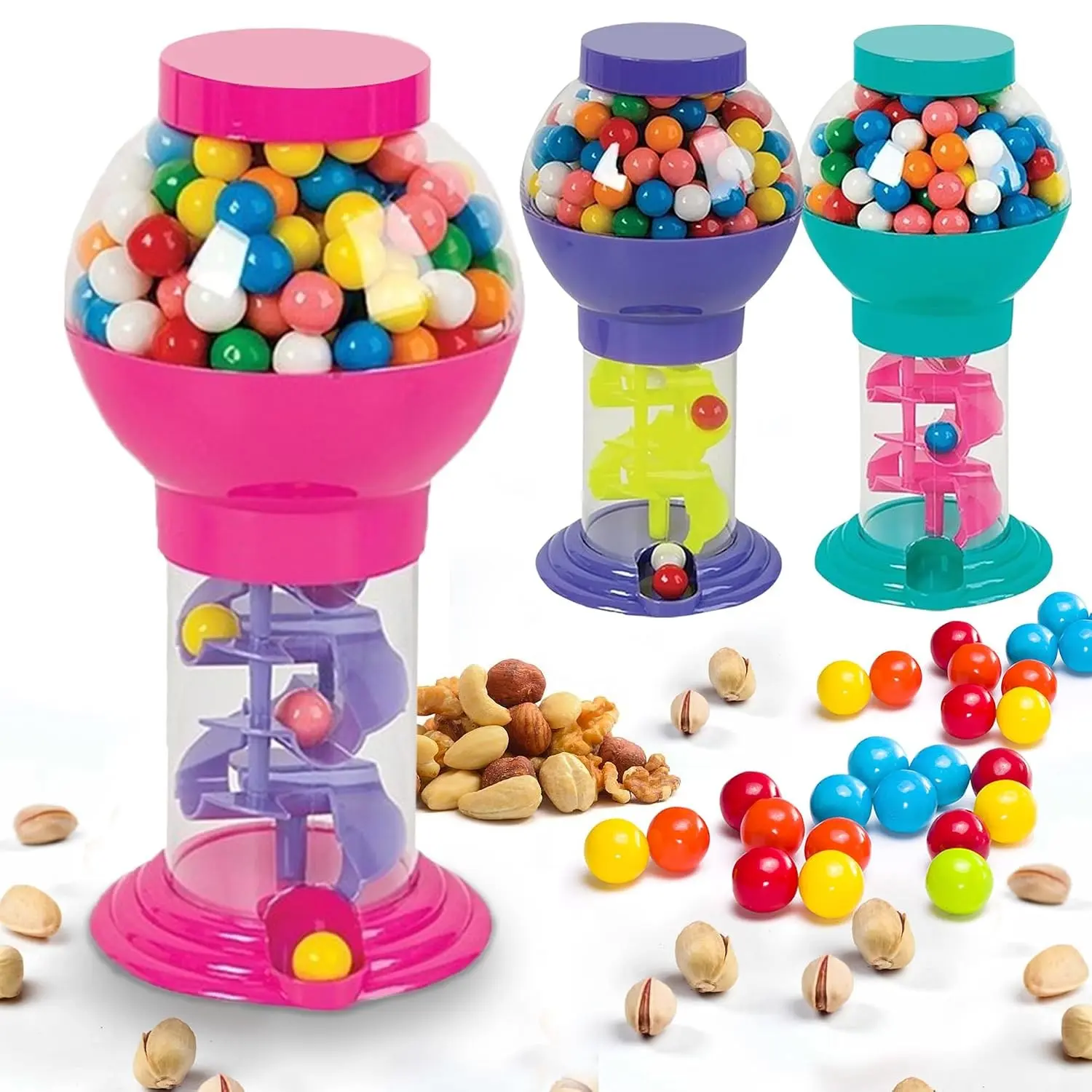 10-Inch Candy Dispenser – Gumball Machine with Twist Release – Color Varies Green Purple or Pink – Retro Candy Holder for Home, Office & Party Use