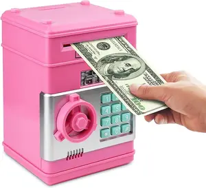 Password Lock Mini ATM Piggy Bank Electronic Money Saving Box,Coin Bank Money Saving Box for Kids Gift(Pink/Black/Red black)
