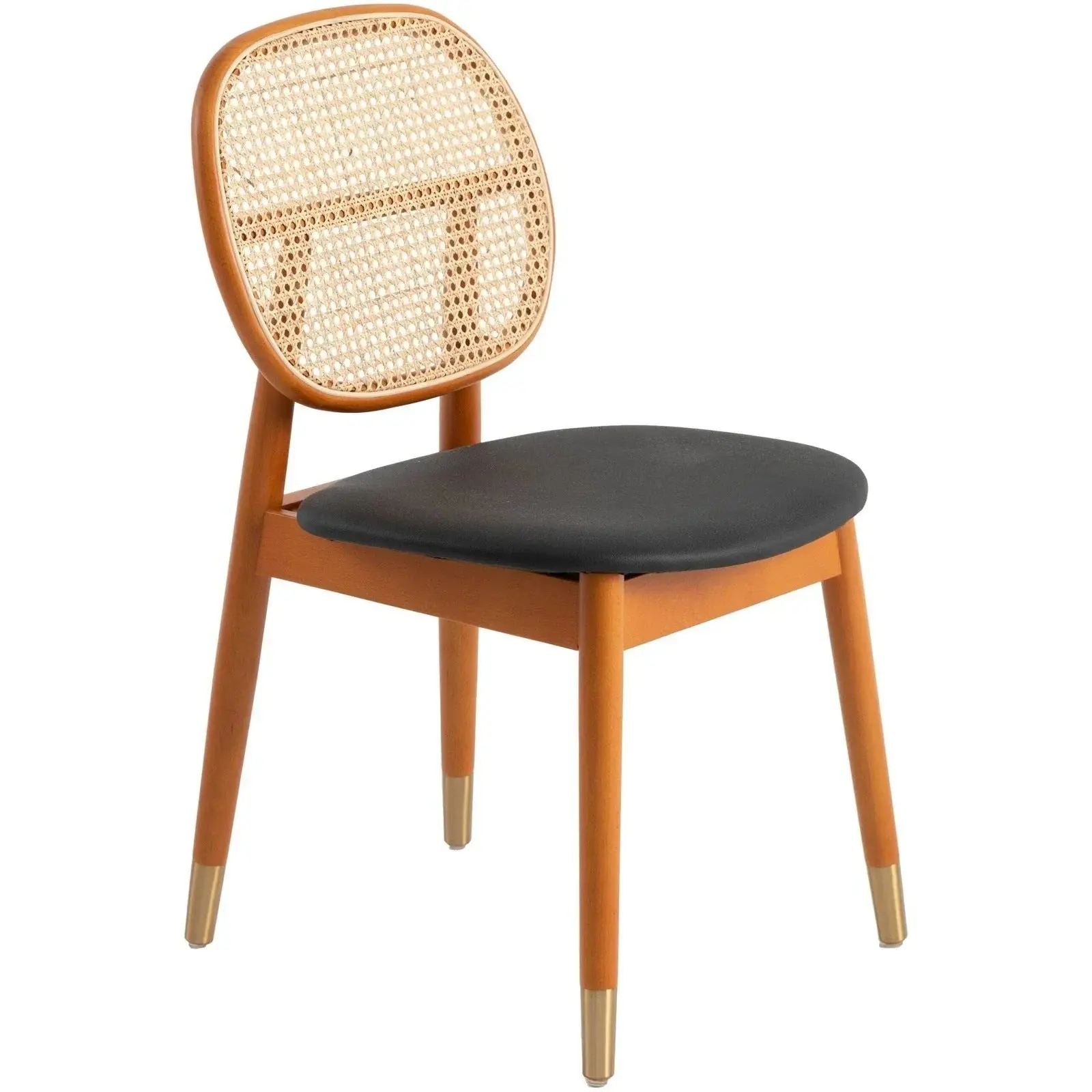 Holbeck Wicker Dining Chair with Upholstered Leather Seat and Beech Wood Legs