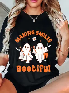 100% Cotton Unisex Making Smiles Bootiful Funny Ghost Dentist Halloween Dental T-Shirt