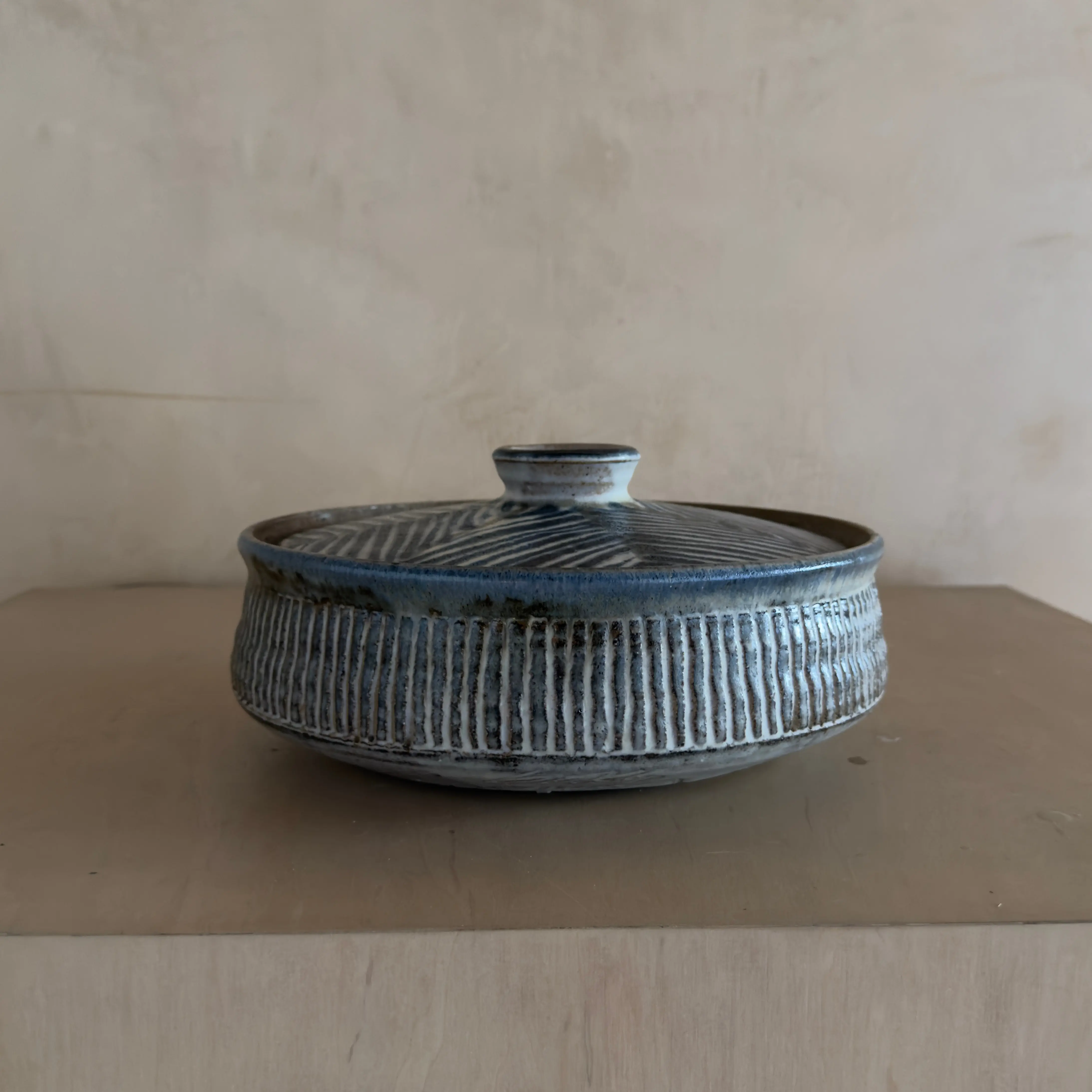 Studio Pottery Blue Accent Casserole Dish