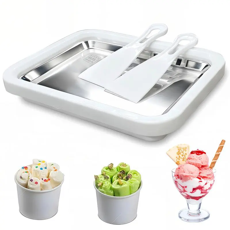 Rolled Ice Cream Maker Frozen Yoghurt Plate Instant Gelato Pan Roll for Homemade DIY Fun Parent Child Activities Families White