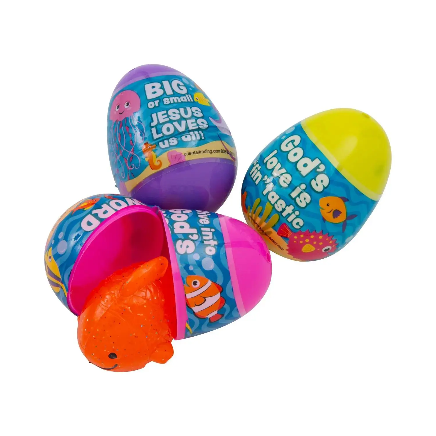 2 1/4" Religious Under the Sea Fish-Filled Plastic Easter Eggs - 24 Pc.