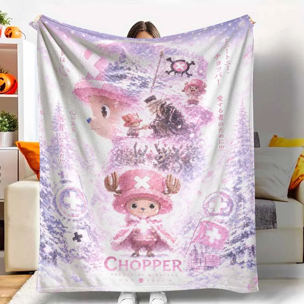 Anime Character Chopper Flannel Blanket Reindeer Doctor Graphic Pattern Ultra Soft Plush Lightweight Cozy Warmth Breathable Fabric Ideal for Bed Sofa Office Nap Camping Gift