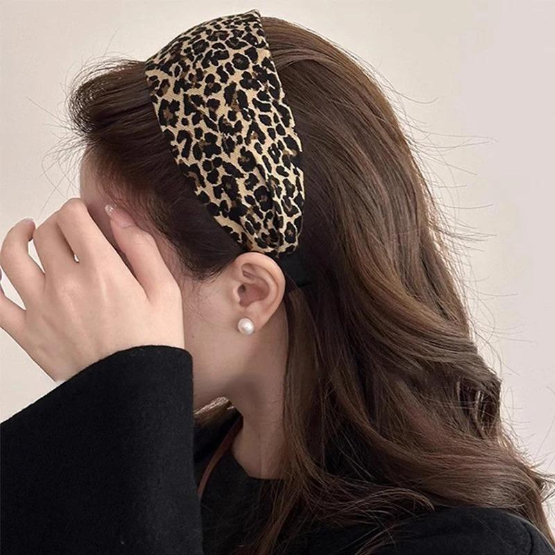 Vintage Solid Soft Cotton Hairband Women Girls Leopard Print Headband Sweet Hair Hoop Elastic Hair Band Fashion Hair Accessories