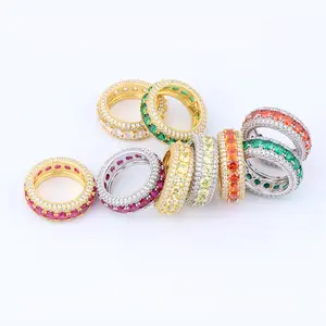 LUXFINE Colored Cubic Zirconia Eternity Ring,Solid Metal with Multi-Color CZ, Gold/Silver Plated Full Band Stackable Ring for Women Men