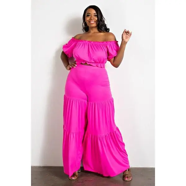 PEASANT TOP AND TIERED PANTS SET (PLUS)