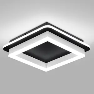 Black Led Hallway Light Fixtures 6000K Cold White LED Modern Ceiling Light Fixtures Acrylic Square Flush Mount Ceiling Lamp for Bedroom Kitchen Bathroom Hallway Ceilings Lighting