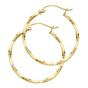 14K Gold Golden Twirl Hoops 25mm
