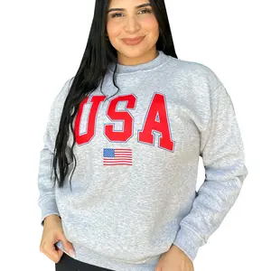 USA Crewneck Fleece – Unisex Dark Ash Patriotic American Flag Tee for Men and Women – Made in USA – Crewneck Long Sleeve – 100% Cotton 4th of July Shirt – Sizes S-XXXL