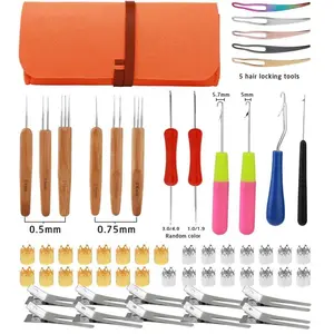 58PCS Dreadlock Crochet Hook Tool with Bent Latch Hooks - Multi-Size Hair Braiding Needles Suitable for Hair Braiding & Dreadlock Maintenance, Storage Bag Included for Women & Men