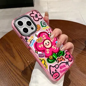 Phone Case for iPhone 17 16 Plus 15 Pro Max 14 13 12 11 Smiley Flowers Pattern Non-Yellowing Shockproof Soft Silicone Transparent Cover.
