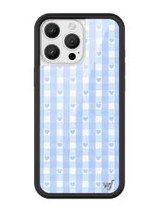 Wildflower Case - Blue Gingham Hearts, Limited Edition iPhone Case | Durable Hearts Plaid Chic Trendy Dainty Custom Rubber Casing Protective