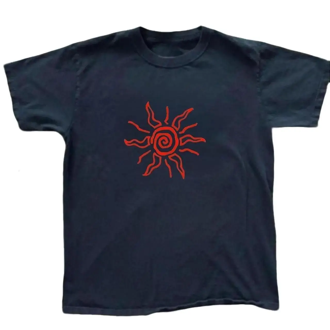 90s Indie Spiral Sun Graphic Tee | Vintage Aesthetic Minimalist Unisex Black T-Shirt