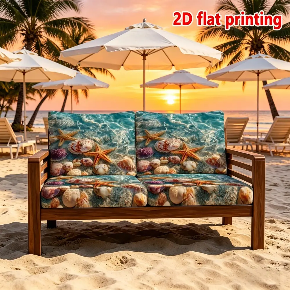 1/2/12 Pieces Ocean Starfish Shell Printed Outdoor Sofa Cushion Covers, Patio Cushion Covers Replacement, Printed Decorative Cushion Cases, Removable Washable Seat Cushions for Patio, Garden & Balcony