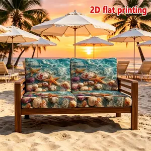 1/2/8/10/12 Pieces Ocean Starfish Shell Printed Outdoor Sofa Cushion Covers, 2D Flat Printed Decorative Cushion Cases, Removable Washable All Season Seat Cushions for Patio, Terrace, Beach Chair, Garden & Balcony