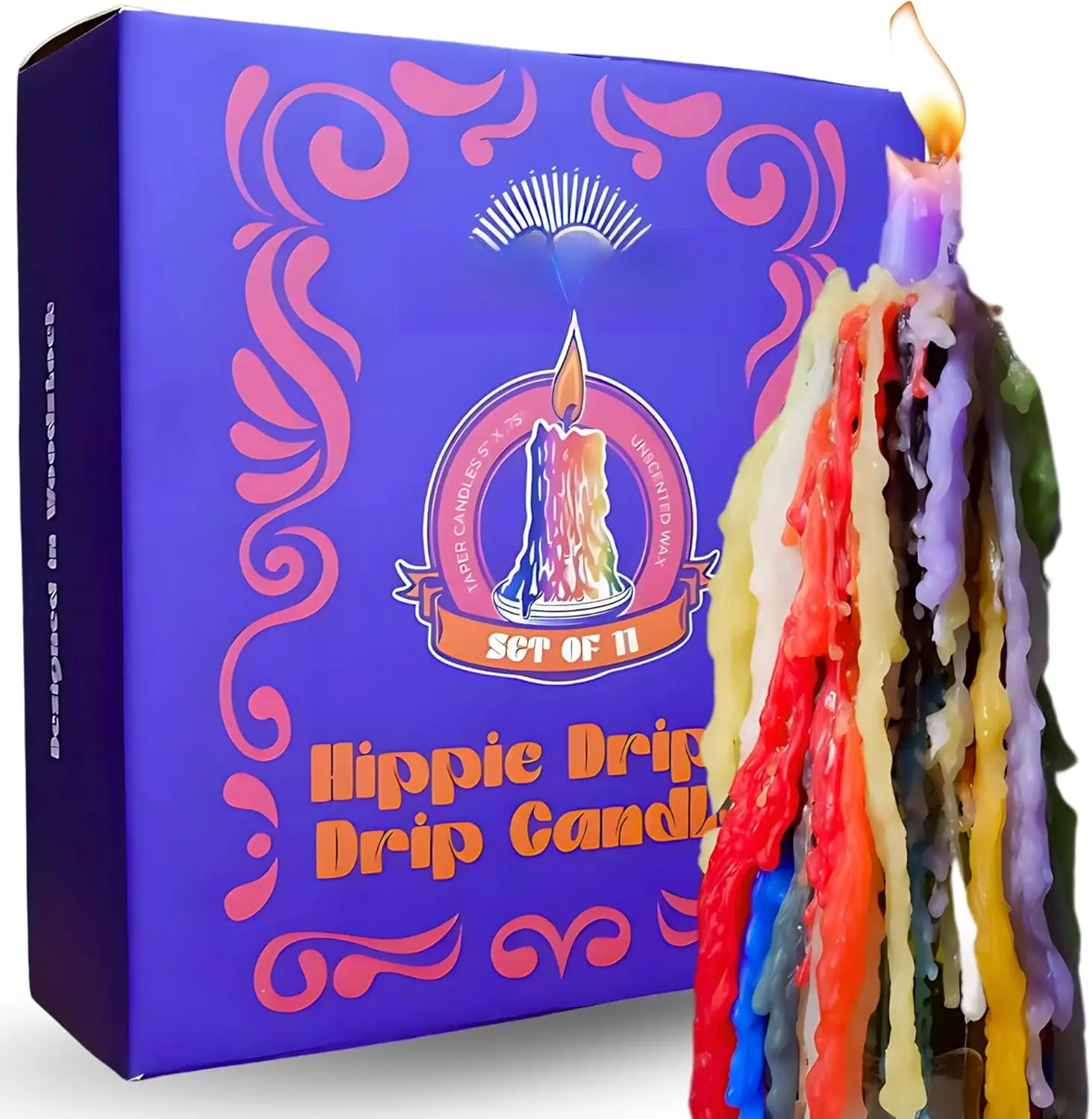 Hippie Drippy Drip Candles - Pack of 11 Dripping Taper Candles -  Bottle Melting Candles (1 of Each Color)
