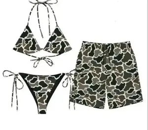 LOGAN ENGAGE FAST Bundle Camouflage Matching Couple Swimsuit Set Women's Bikini Sets Two Piece Swimsuit Camo Hunting Camo Matching Bikini Sets Summer Beach Vacation Outfit for Him and Her Gift for Him and Her