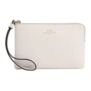 COACH Corner Zip 16 Wristlet Bag for Women – Recycled Leather, Metallic Logo, White