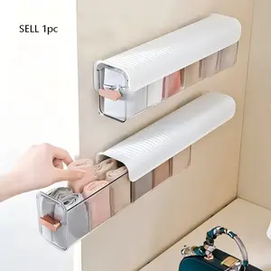 Wall-Mounted Transparent Storage Box, Adjustable 6-Compartment Organizer, Closet Hanging Innerwear Socks Holder, Data Cable Drawer Sorter