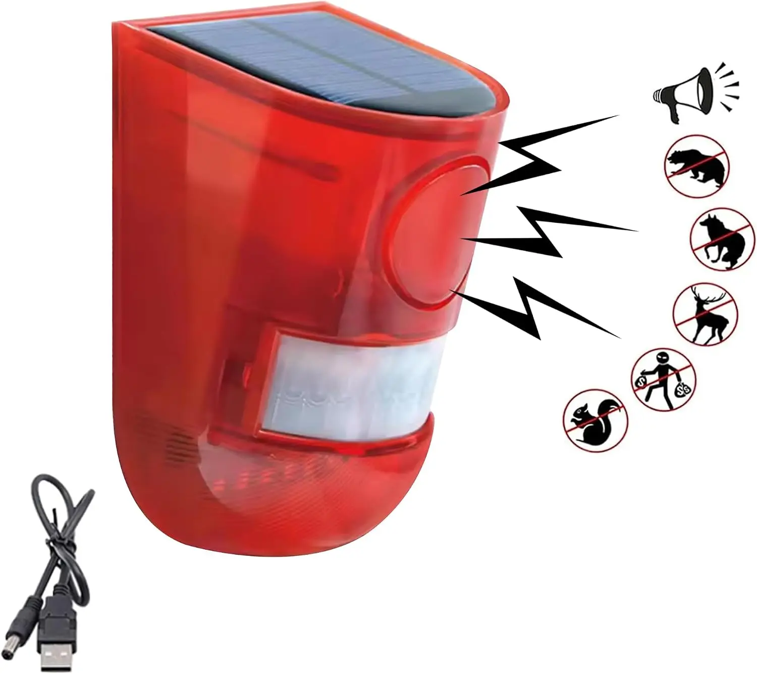 Solar Sound & Light Alarm Outdoor Motion Sensor, 6LEDs Flash Warning Security Alarm System, 129db Outdoor Dog Baking Security Siren Waterproof for Villa, Farm, Chicken Coop