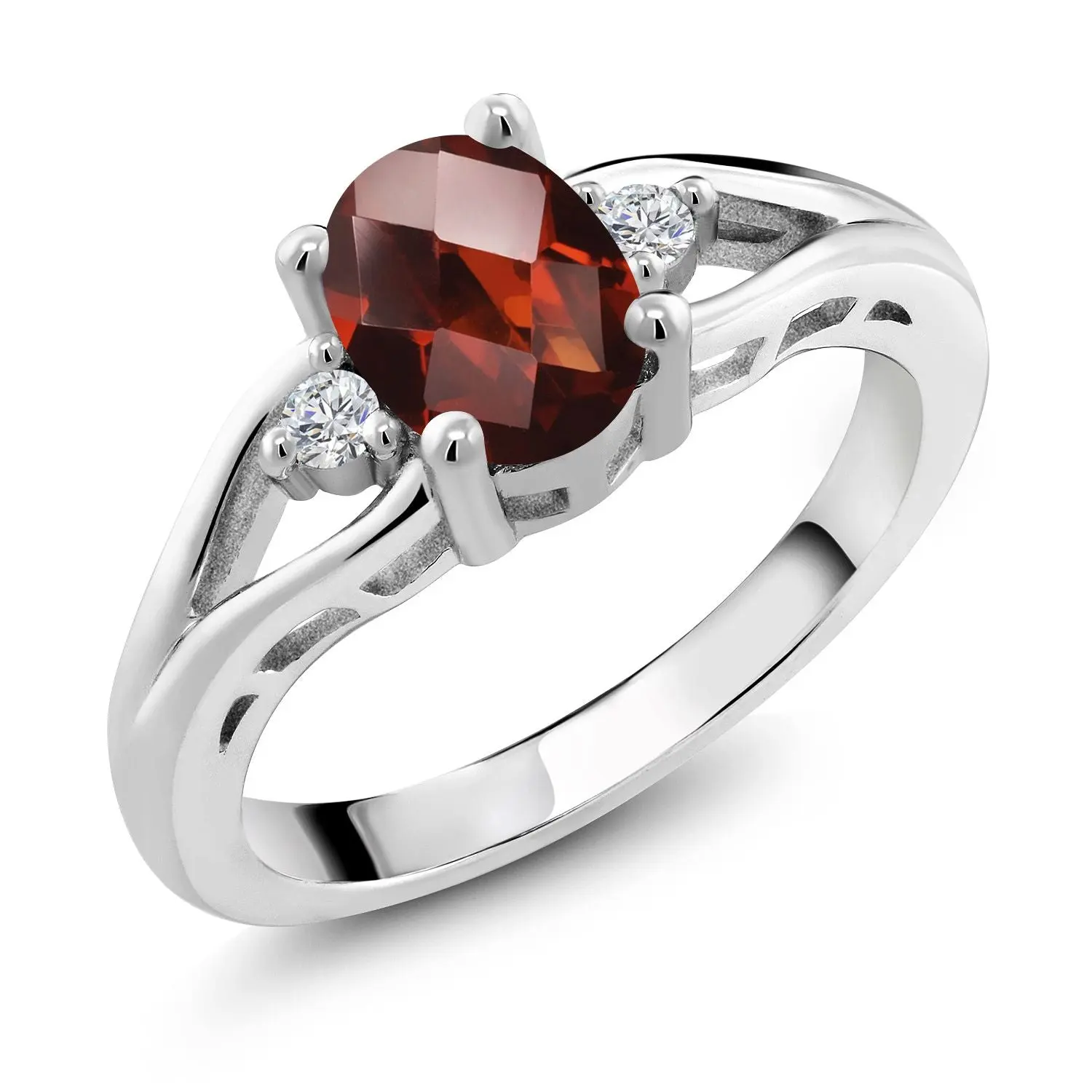 925 Sterling Silver Gemstone Birthstone and Lab Grown Diamond 3-Stone Engagement Ring for Women | Oval 8X6MM and Round 2MM | Elegant Three-Stone Wedding Anniversary Promise Ring | Sizes 5-9