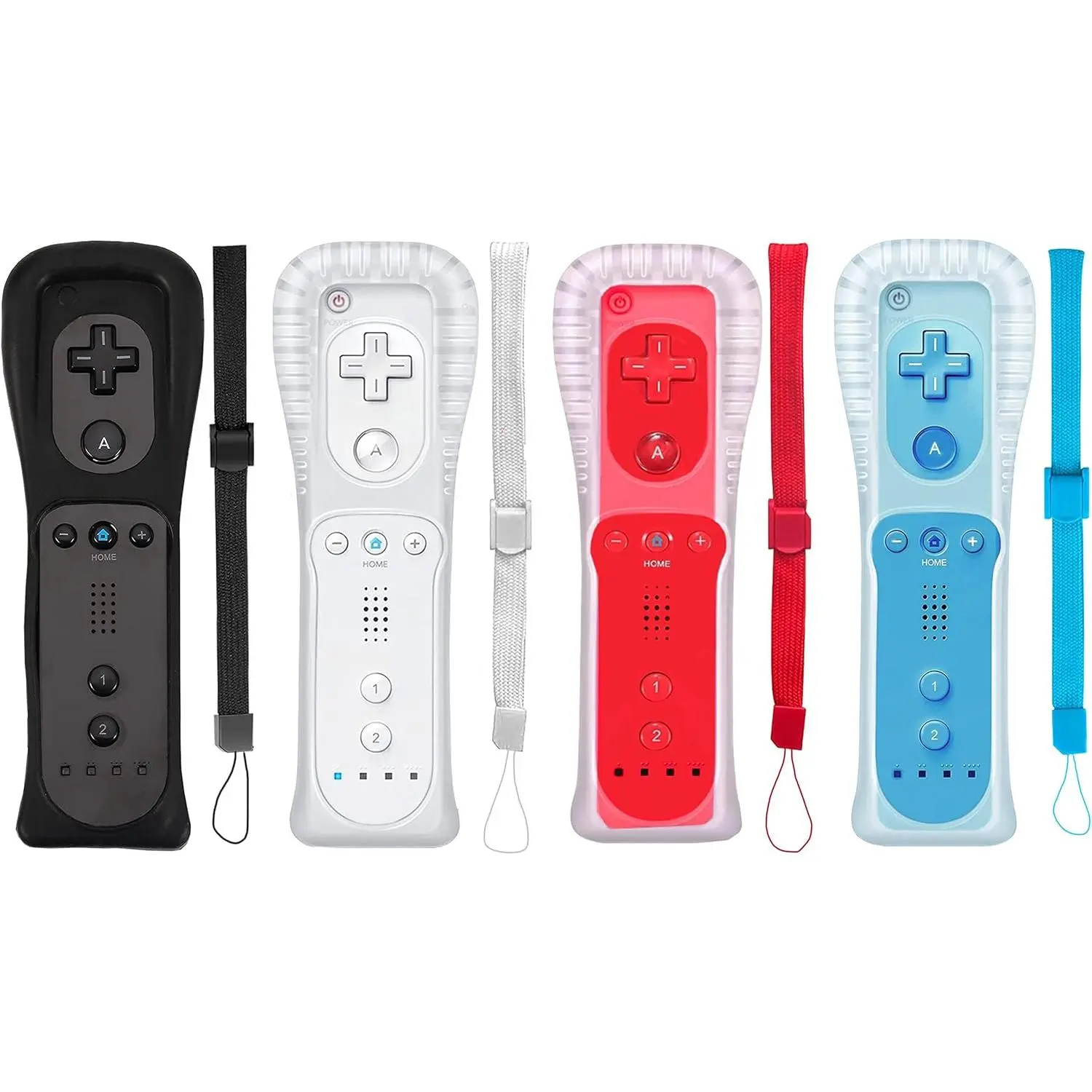 4-Pack Classic Wireless Game Remote Controllers for Wii/Wii U Console, Accessories with Adjustable Soft Sleeve, Wrist Strap, Stable Connection, Protection, Vibration & Protective Design (Black+White+Red+Blue) - Ideal Holiday Gifts