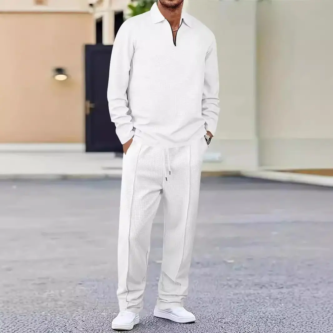 Men's Waffle Knit Sweatshirt & Straight-Leg Pants Set Trouser Set Long Sleeve men's 2 piece sets men 2 piece sets men's 2 piece short set 2 piece mens