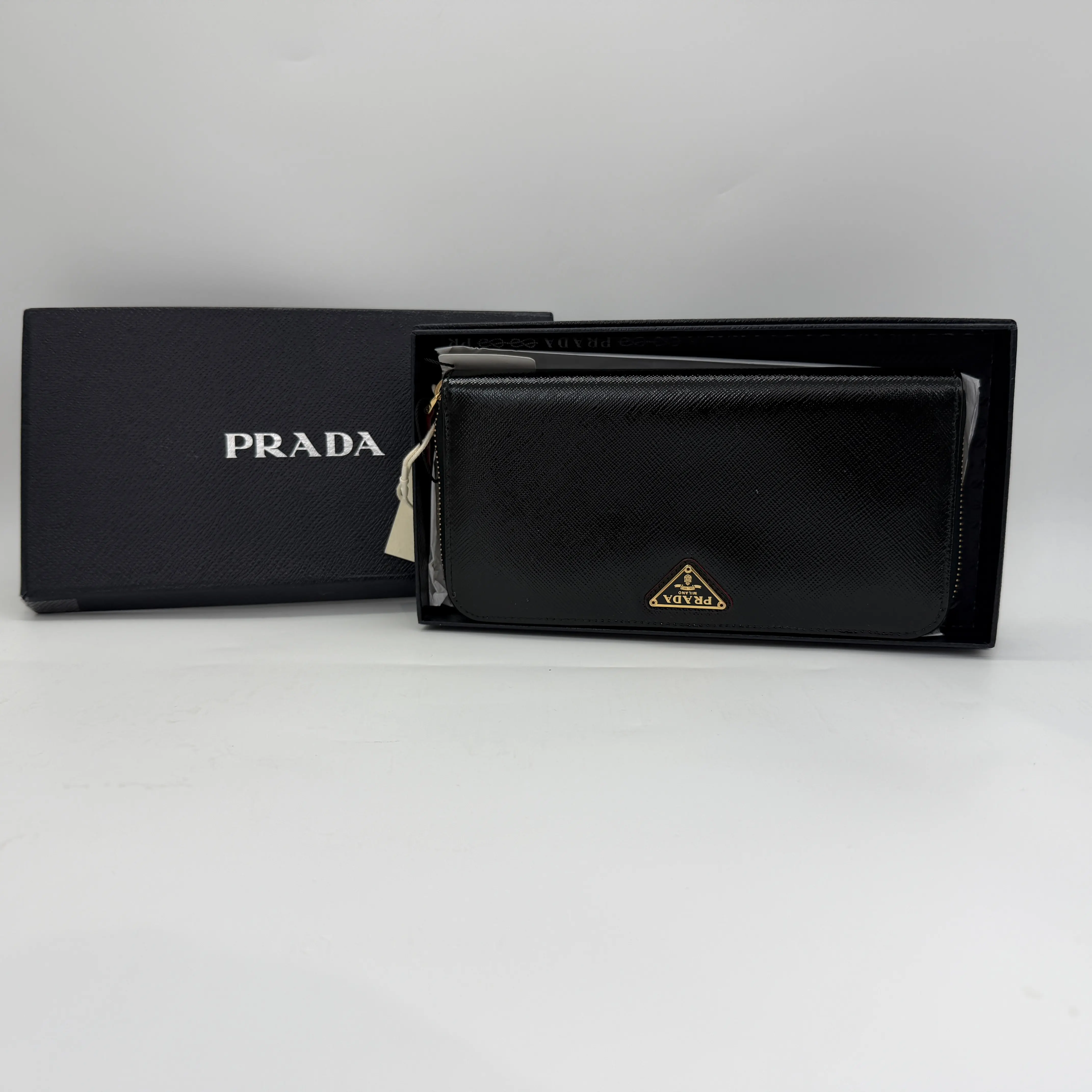 Pre-owned PRADA black long zip around wallet