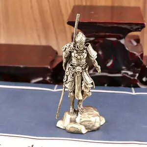 Brass Anime Model Collectible Figurine, Monkey King Statue Car Interior Decor, Home Desktop Ornament, Trendy Fashion Accessory, Decorative, Detailed Design, Metallic, Trendy Desktop Ornaments