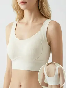 Ribbed Wirefree Bra, Push Up & Anti-Sagging, Wide Strap Backless Camisole Bralette, Minimizer for Large Bust, Side Support for Back Fat, Sports & Sleep Bra, Naked-Feel Breathable Skin-Friendly Layering Top