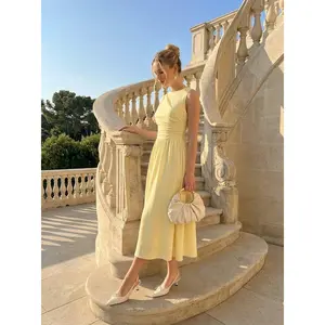 Cider Round Neckline Ruched Maxi Dress