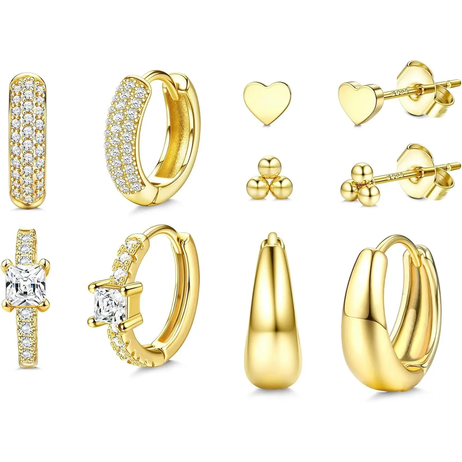 ZELORES Women's 5-Pair Gold Costume Earrings Set - Chunky Hoops, Rhinestone Ear Studs, Hypoallergenic Fashion Jewelry for Multiple Piercings, Daily Wear, Casual Bling Accessory